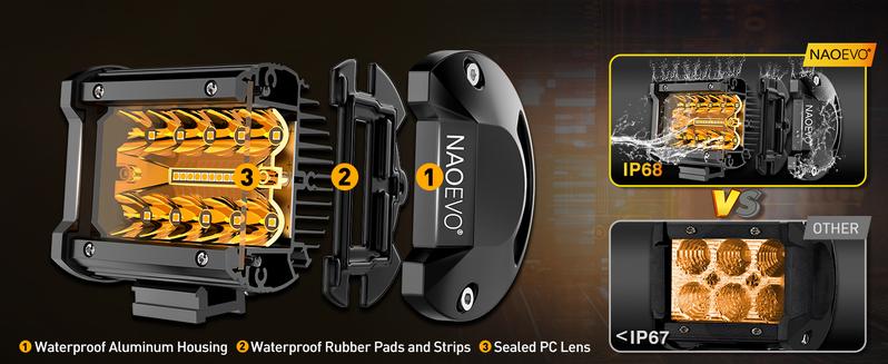 NAOEVO 4 Inch LED Pod Lights, Spot Flood Amber Lights with 2 Leads Wiring Harness, Cube Pods for Truck, Boat, ATV, UTV, 2 Pcs (Amber)