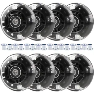 8pcs Inline Skate Wheels Led Light-Up Wheels 64/70/72/76/80mm w/Bushings 85-88A for Kids and Youth Beginners Children's Inline Skates Indoor/Outdoor Use (Black, 70mm)
