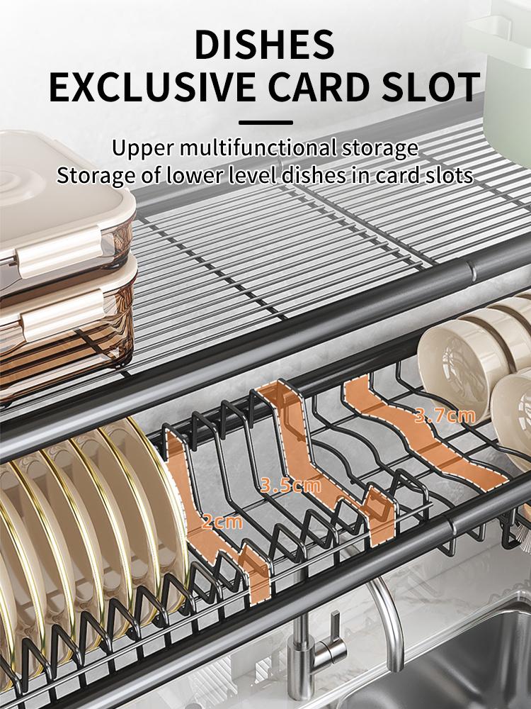 【Holiday Deals】MiAoLi Over Sink Rack Kitchen Over The Sink Dish Drying Rack Organizer Large Space Saving Dish Drainer Countertop Dishes Rack On Counter Caddy Utensil Metal Organizer 1&2 Tiers 1Tier