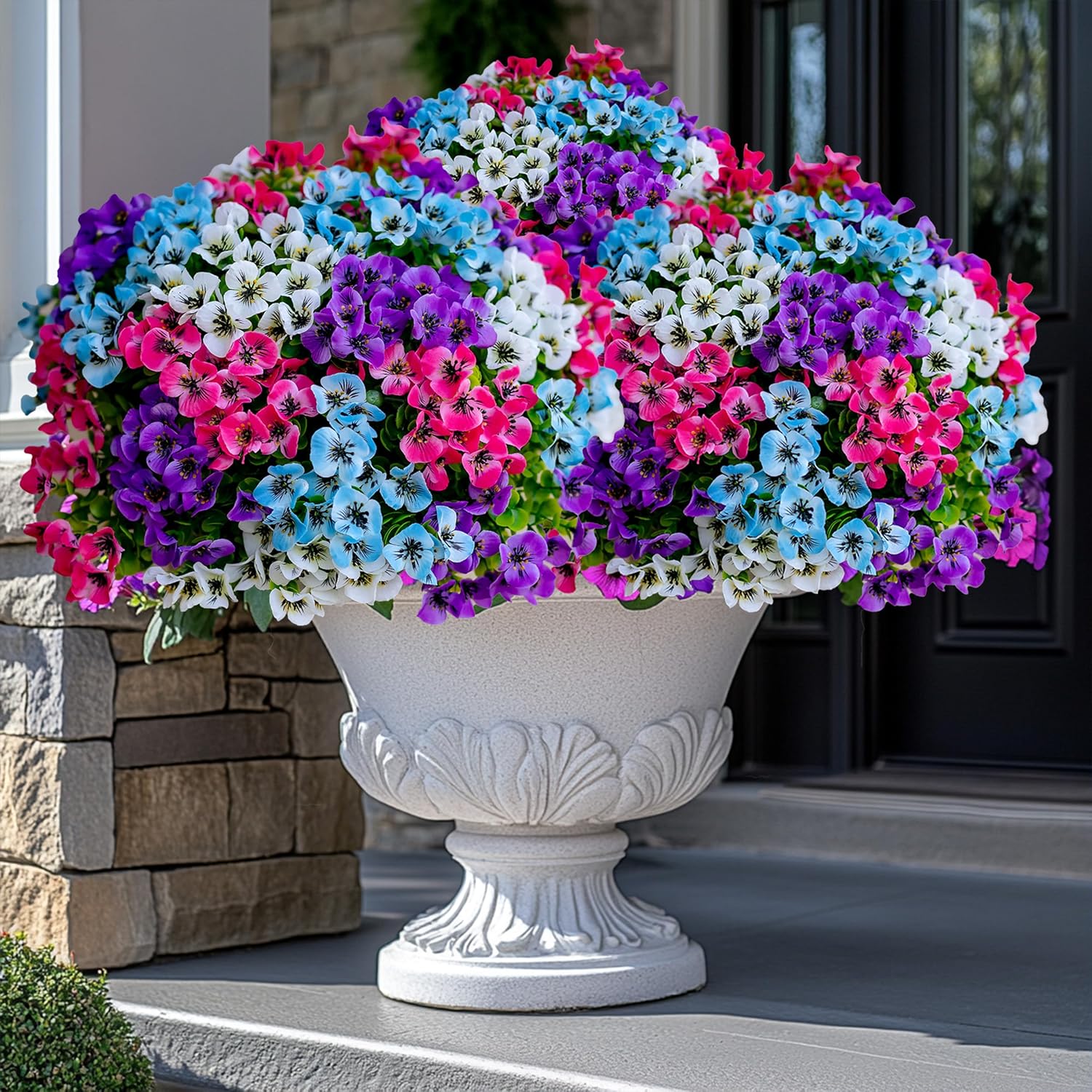 Artificial Pansies Flowers Outdoor Fake Plants - 16 Bundles UV Resistant No Fade Faux Shrubs Plastic Greenery Home Garden Porch Patio Decoration Plastic Floral Plant (16, Mixed)