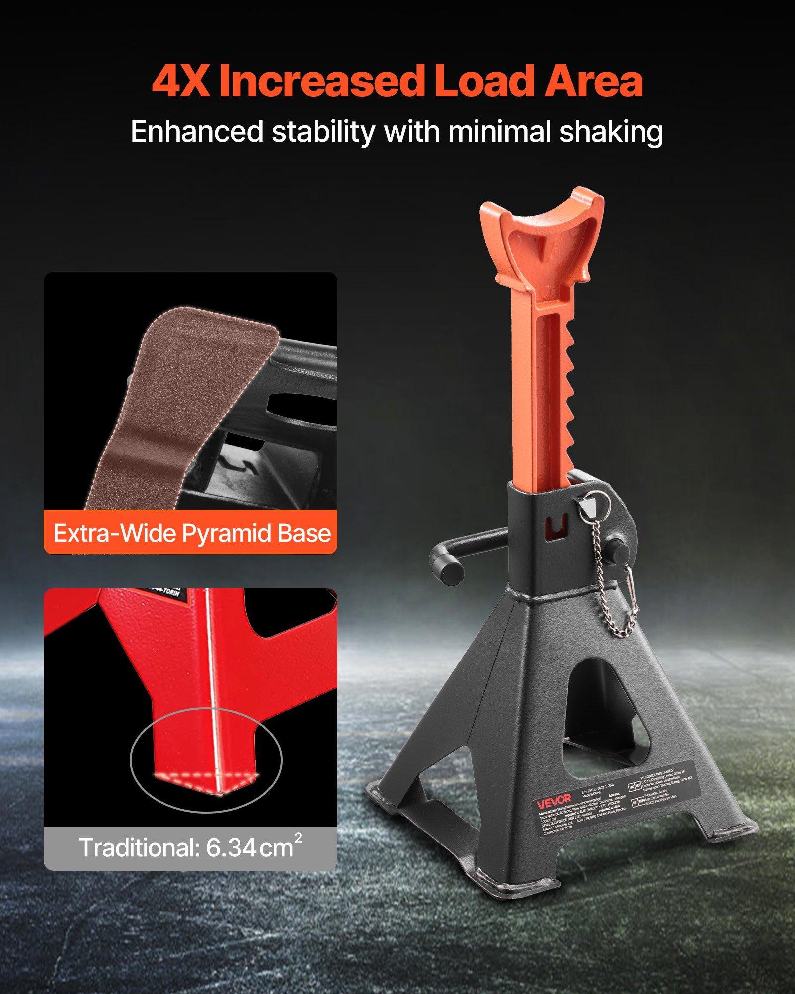 VEVOR Jack Stands, 3 Ton (6, 600 lbs) Capacity, 10.8-16.3 in Adjustable Height, Heavy Duty Steel Jack Auto Stands with Double Locking, for Lifting SUV, Pickup, Car, UTV/ATV, 1 Pair, Black and Orange