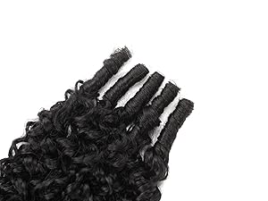 Burmese Curly Feather Crochet Human Hair Bundles Human Crochet Hair Pre Looped 100 Strands Pre-Separated Reusable Invisible 100% Virgin Human Hair Crochet Extensions 16 Inch 120g Natural Black
