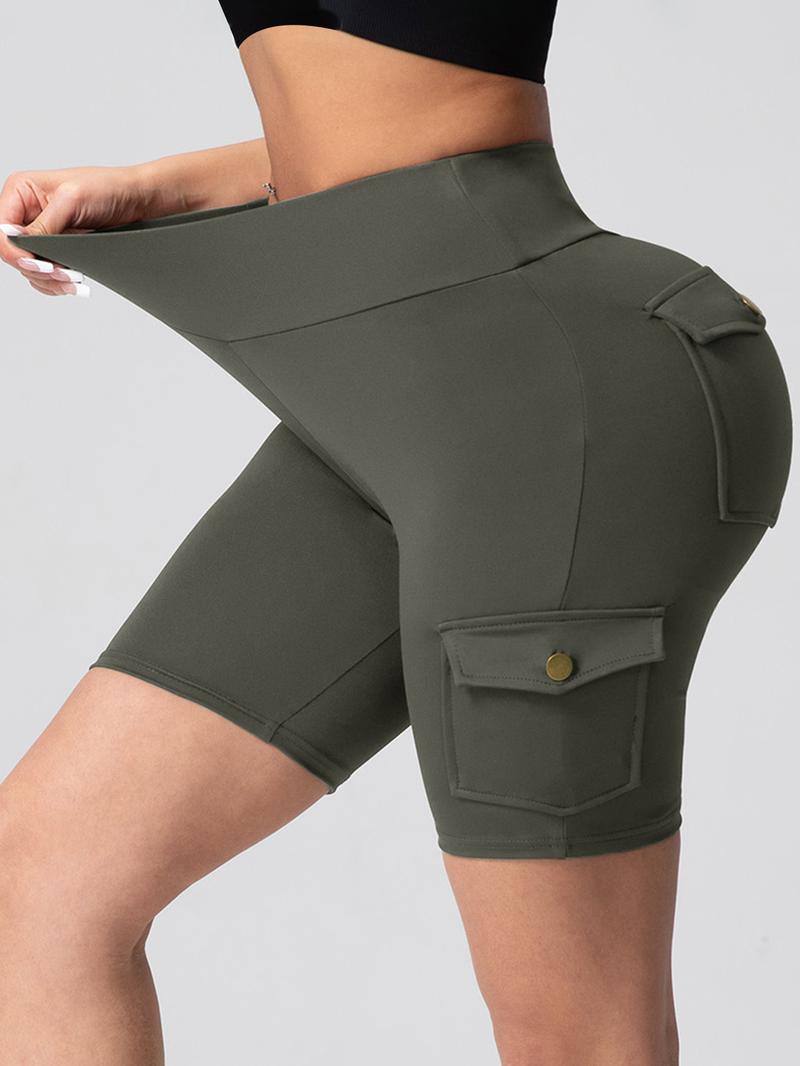 Women's Solid Color Pocket Design Skinny Shorts, Casual Comfy Breathable Shorts for Daily Wear, Ladies Bottoms for Summer