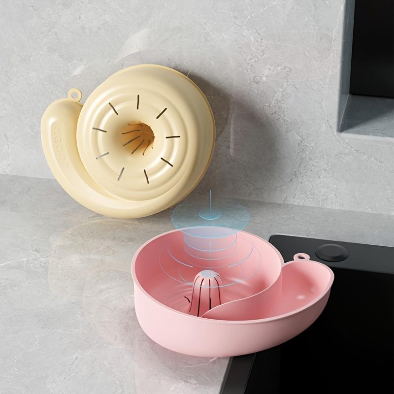 Snail Sink Drain Basket - Automatic Cleaning Hair Catcher, Machine Washable PP Plastic, Cream/Pink, Kitchen & Bathtub Drain Strainer