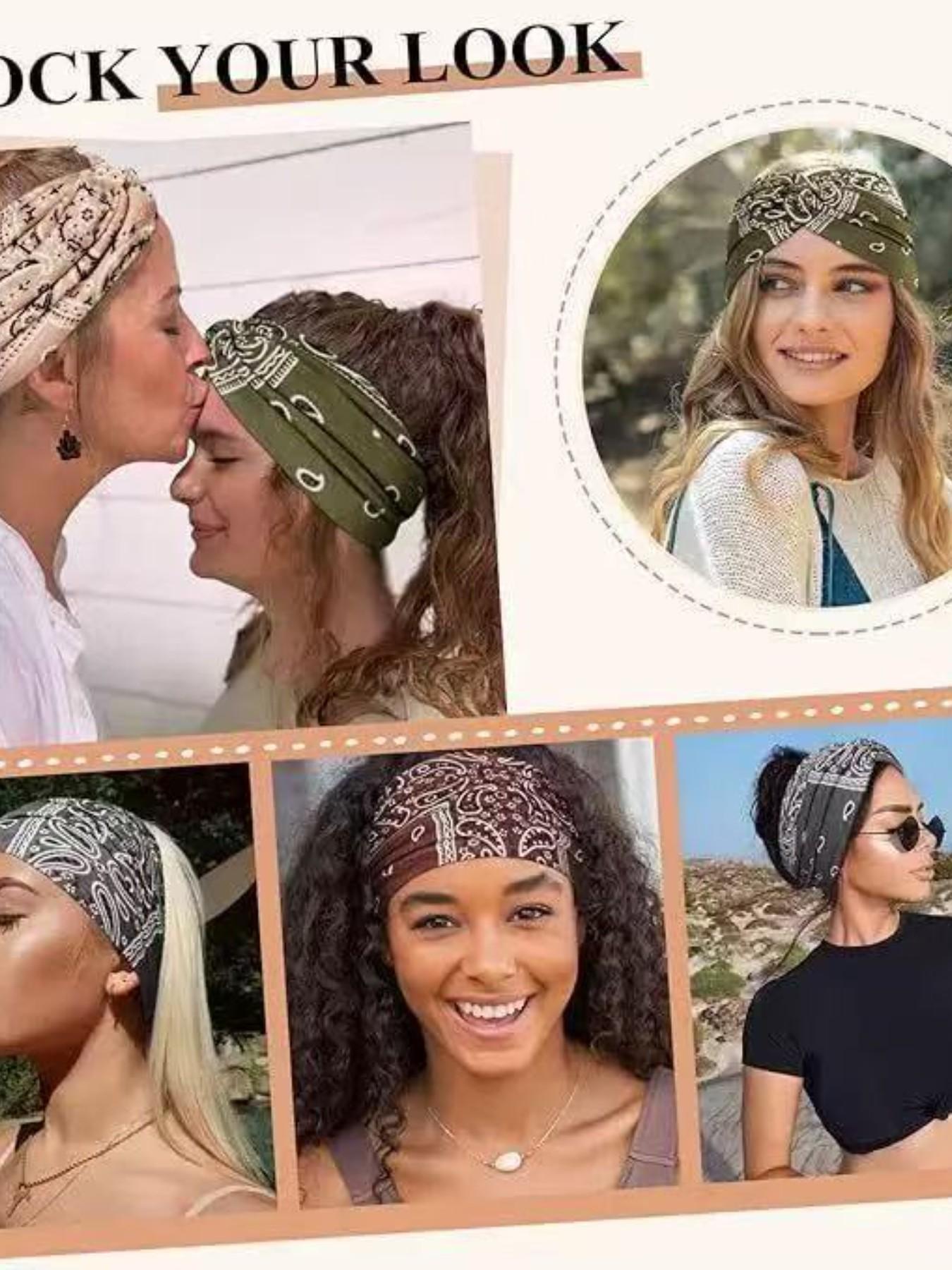 Women's Hairbands 4 Pack, Wide Thin Elastic Boho Dye Knot Headbands, Vintage Style for Sports Yoga Makeup Spa, Fashion Accessories