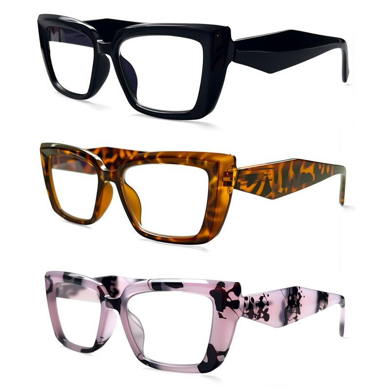 DEAAOK 3 Pack Oprah Style Reading Glasses for Women Blue Light Blocking Cute Oversized Square Computer Readers Spring Hinge