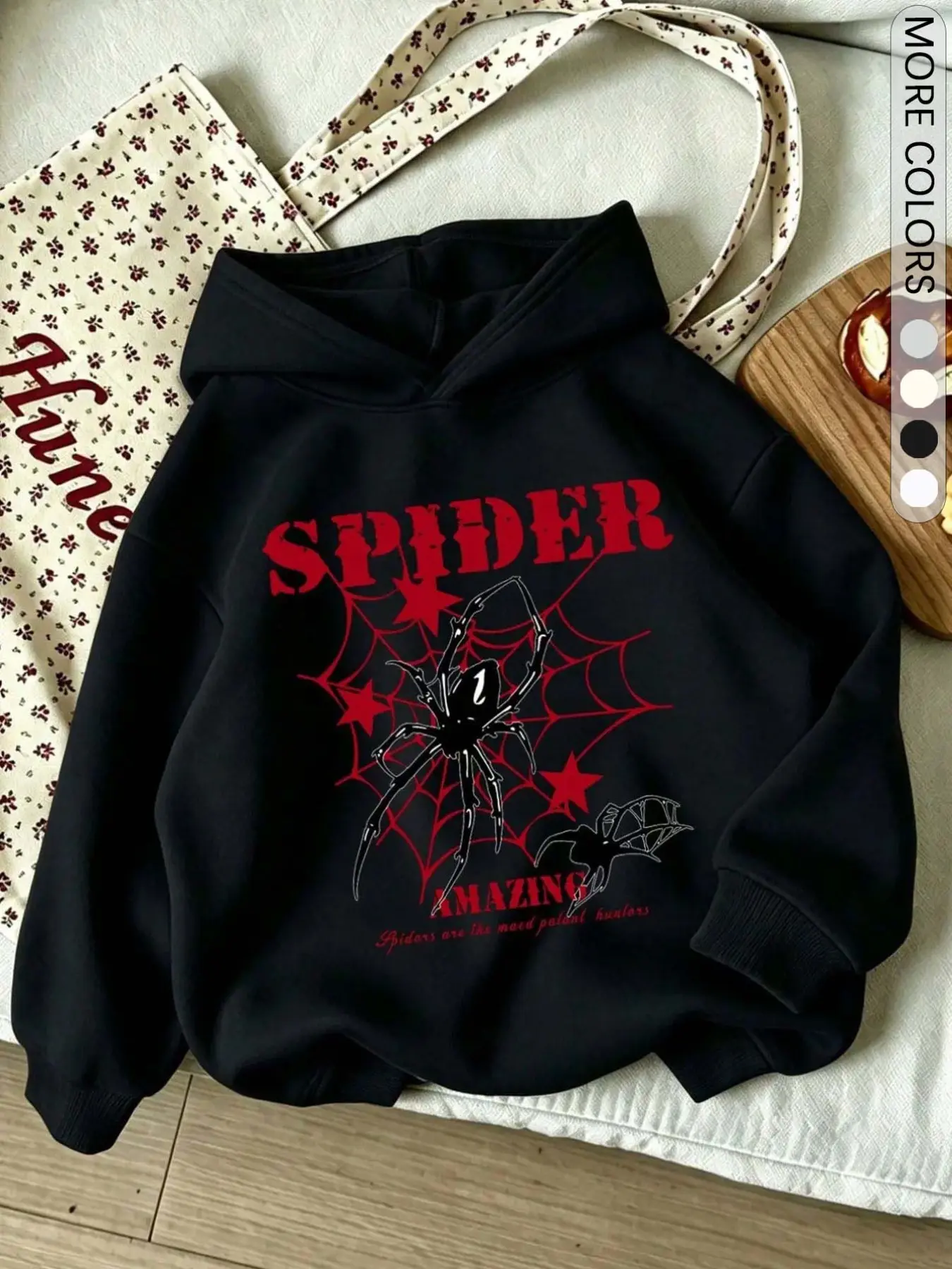 Unisex Black Spider Web Graphic Pullover Hoodie Oversized Y2K Grunge Streetwear Sweatshirt