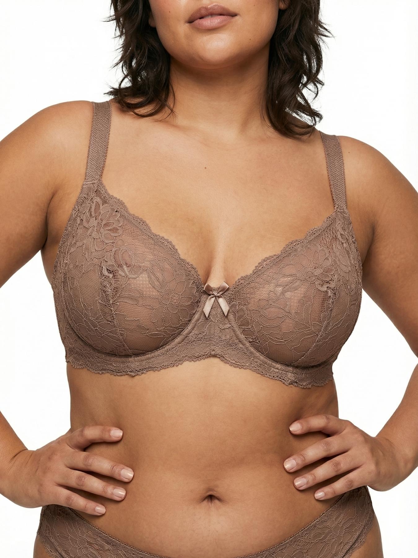 Plus Size Unlined Lace Bras for Women, Full Coverage Minimizer Bra, No Padding, Semi-Sheer, Moisture-Wicking, Breathable, Underwire Support