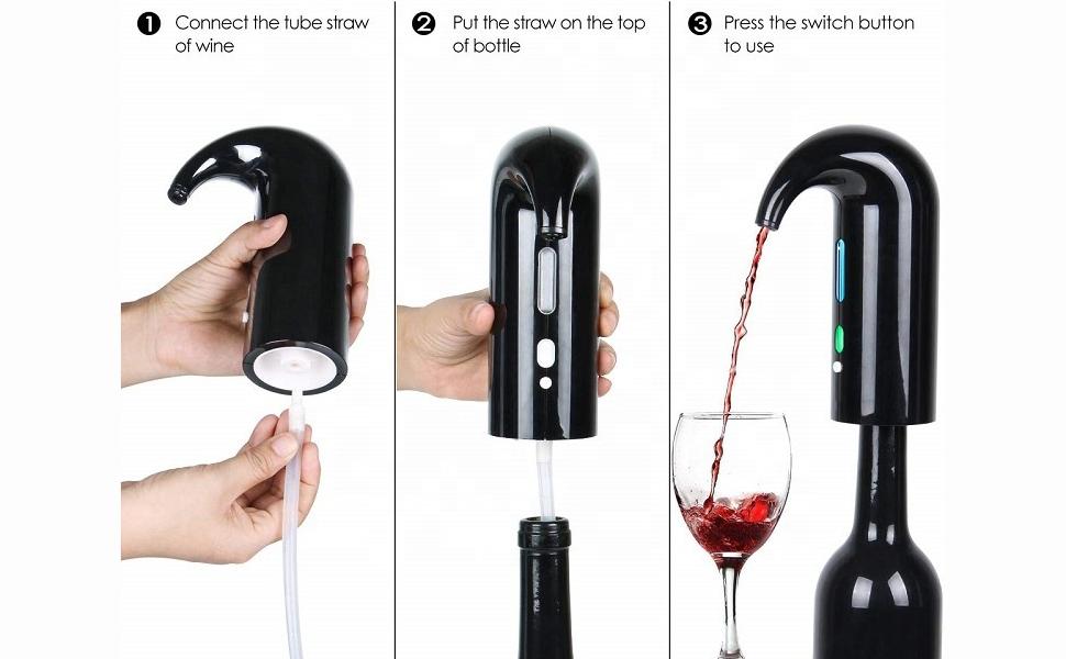 Wine Aerator, Wine Decanter Pump Dispenser Gifts Set,Wine Aerator Pourer Spout.Wine Dispenser Pump Wine Accessories, Wine Gifts for Wine Lovers Black-
