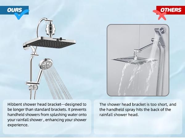 Hibbent 5-spray Dual Filtered Rainfall Shower Head Combo, High Pressure 13'' Showerhead with 10 Spray Mode Handheld, Easy Reach 4-way Diverter Shower Arm with Pause Mode, 71'' Hose and Holder, Chrome
