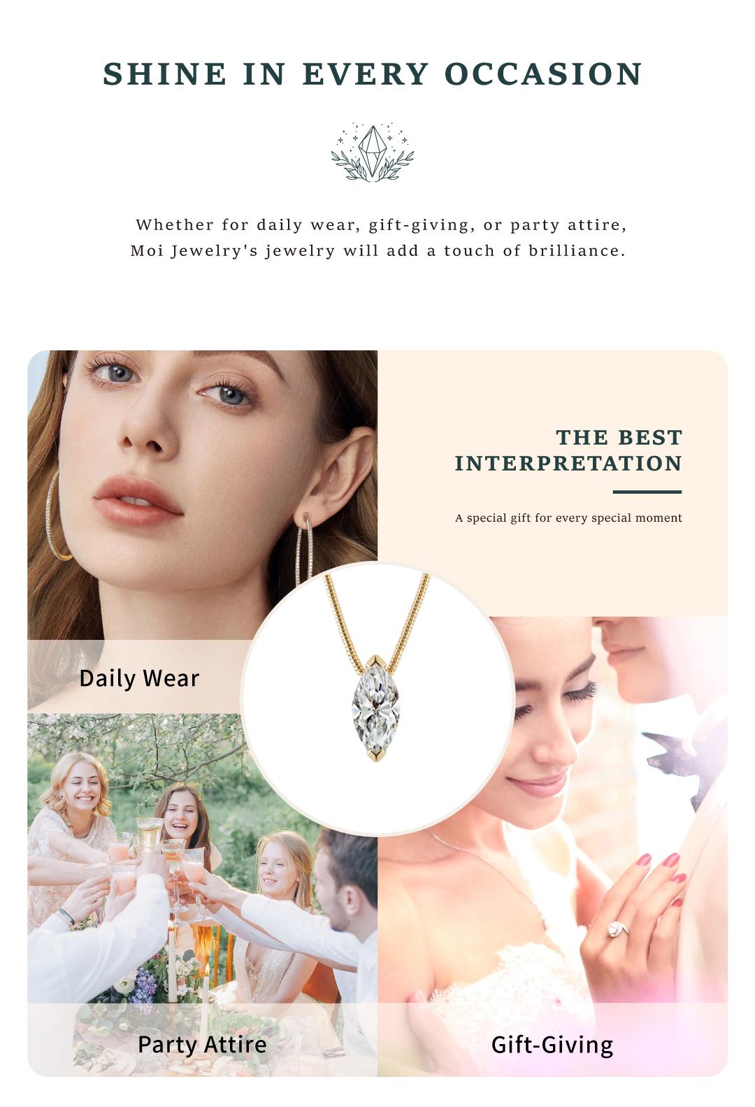 Moi Mart Marquise Cut Synthetic Moissanite Pendant Necklace - S925 Silver Solitaire Clavicle Chain, Trendy Choker Necklace, Perfect Gift and Daily Wear
