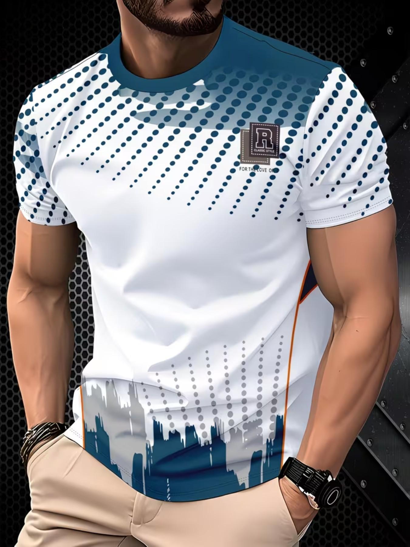 Men's Casual Sporty Top, Polyester Fabric, Regular Fit, Fashionable Round Neck, Easy Care, Stylish Versatile Men's T-Shirt New Arrival