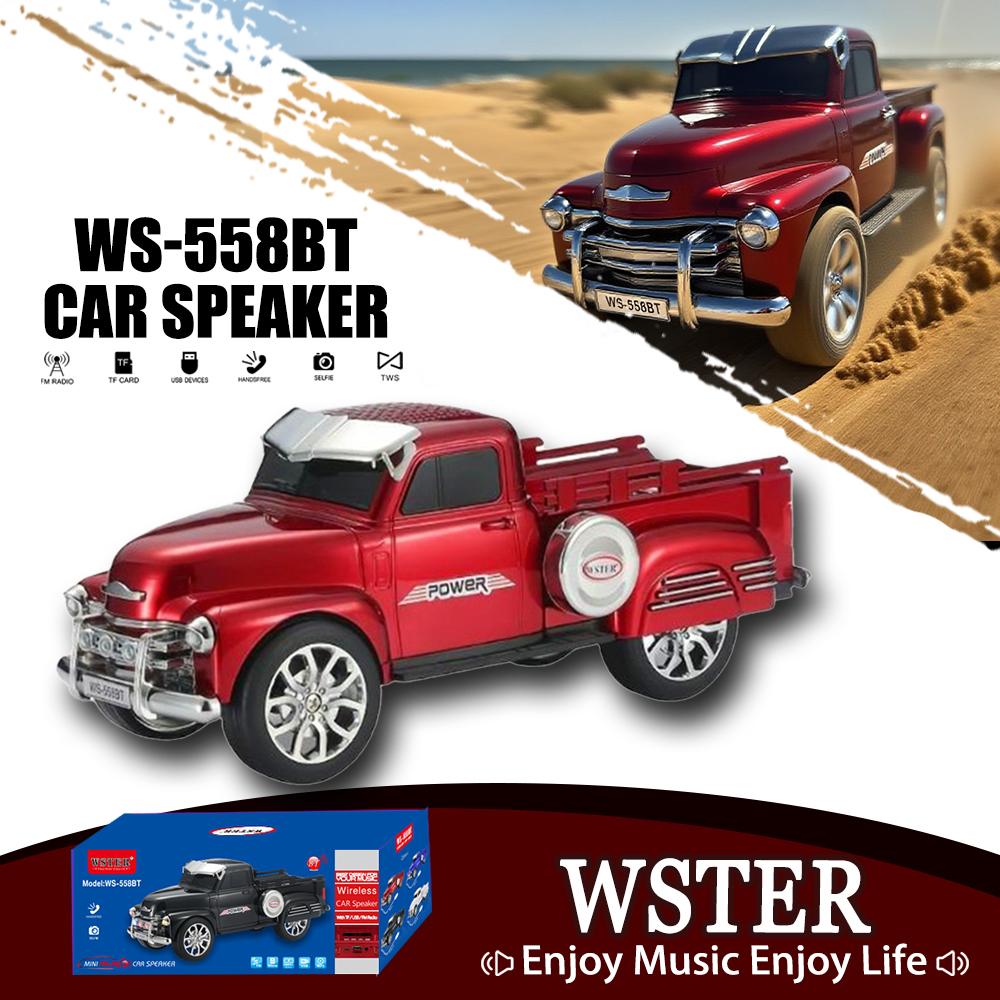 WSTER WS 558BT pickup truck shaped speaker with USB TF card AUX input FM radio TWS pairing stereo sound great choice for birthday or Valentine's Day gift