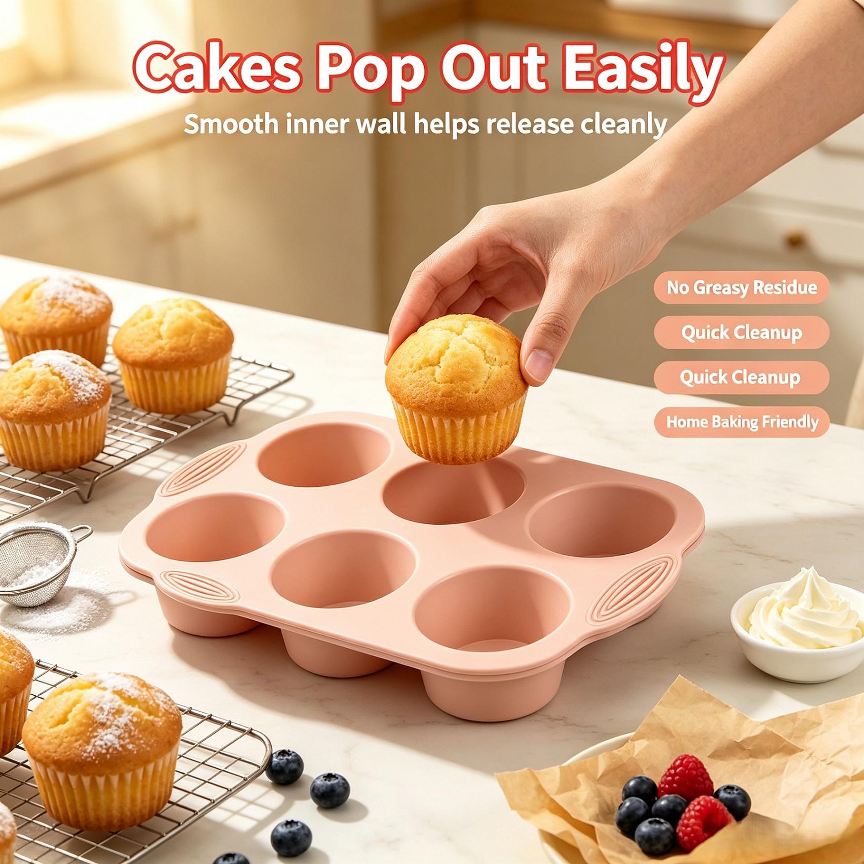 Food Grade Silicone Six-Cavity Cake Mold, Reusable Baking Mold for DIY Cookies, Muffins, Desserts, Perfect for Home Bakers