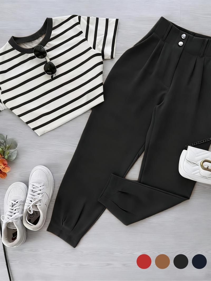 Autumn Fashion Women's Two-Piece Set, Casual Commuter Long Pants, Stylish Fall Clothing for Daily Wear, Comfortable and Trendy