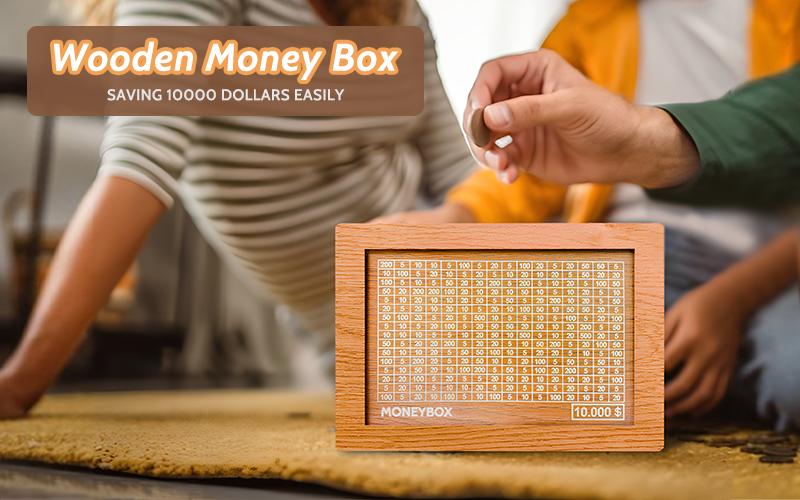 Wooden Savings Box – Eco-Friendly $10,000 Saving Challenge & 2026 Money Plan Gift