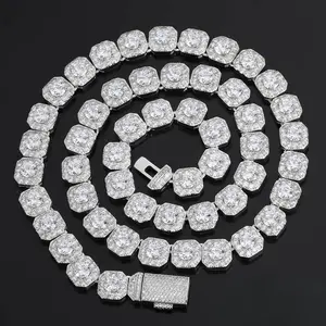[ICE HUE] 9mm Iced Out Cuban Necklace, Copper-Plated Long Square Chain Link Jewelry with Rhinestone & Diamond Studded Accents, Luxury Hip Hop Statement Piece for Women, Daily Wear Zirconia Accessory, Diamond Studded Necklaces