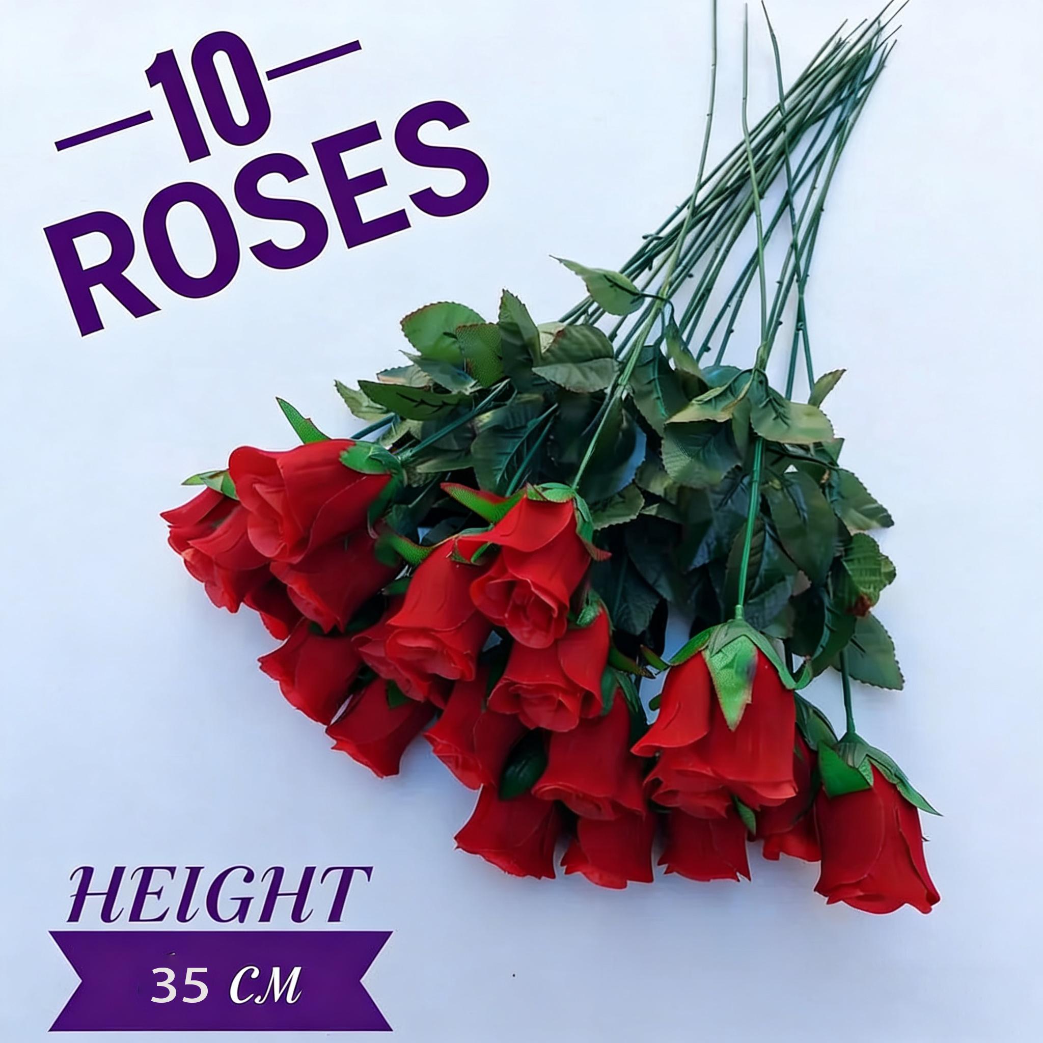 10pcs Artificial Rose Flowers, Deep Fake Roses, DIY Wedding Bouquet Centerpiece Decor, Home Decoration, Valentine's Day Gift