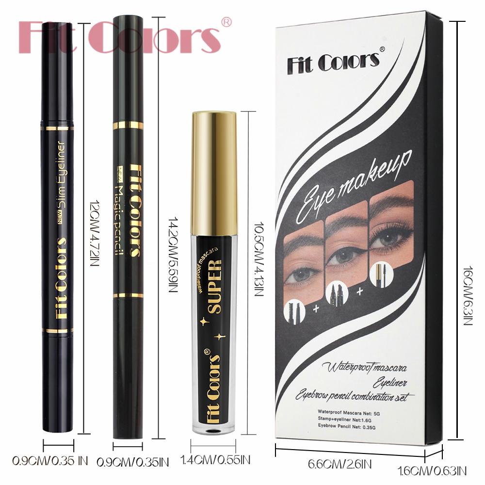 Fit Colors Eyelash Mascara Eye Liner Brow Pen Set, Long Curl Natural Look, Perfect Gift for Eyes, Beauty Essentials Kit