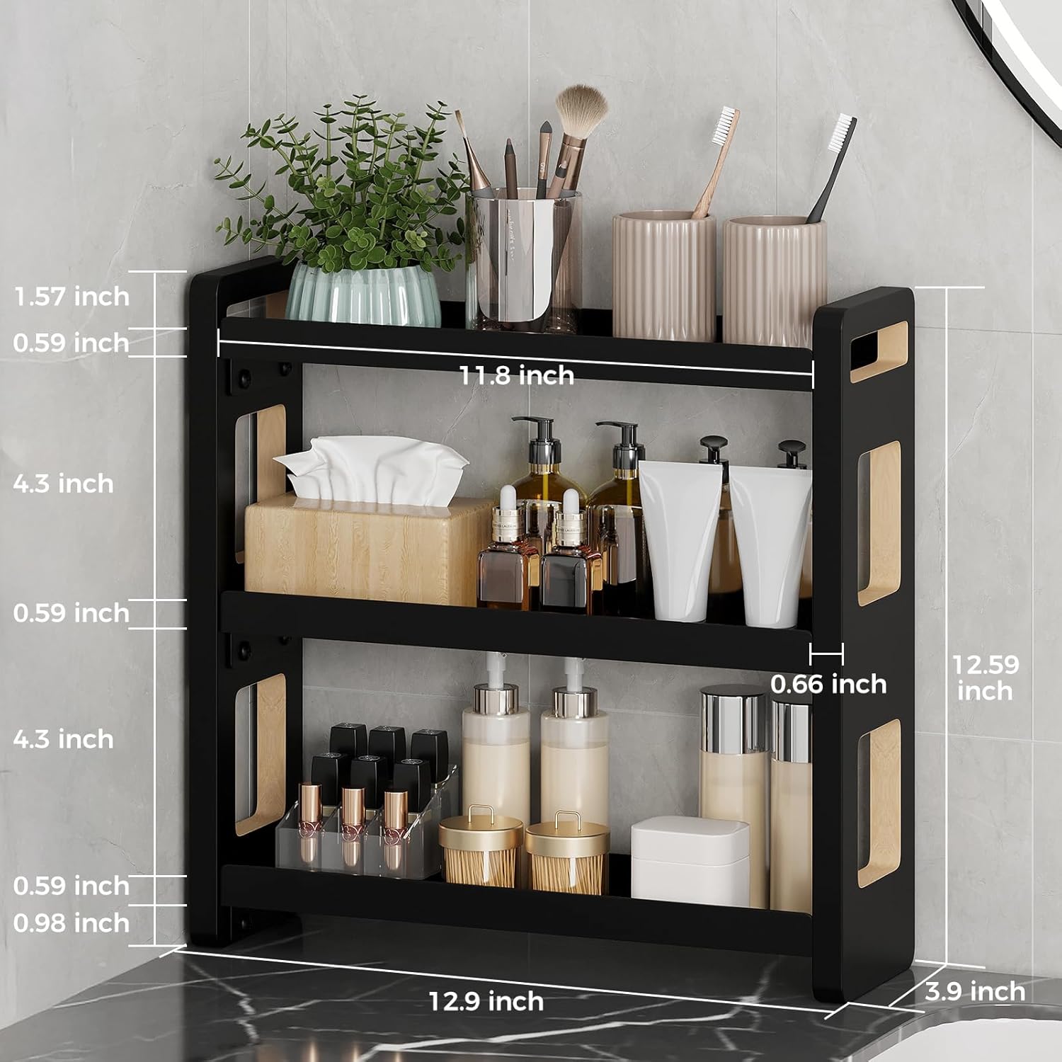 Bathroom Counter Organizer,Bathroom Counter Shelf,Bathroom Organizers,Under Sink Organizer,Cologne Organizer For Men,Cologne Cabinet, Rack Organizer for Cabinet,Gifts(Black 3 Tier)