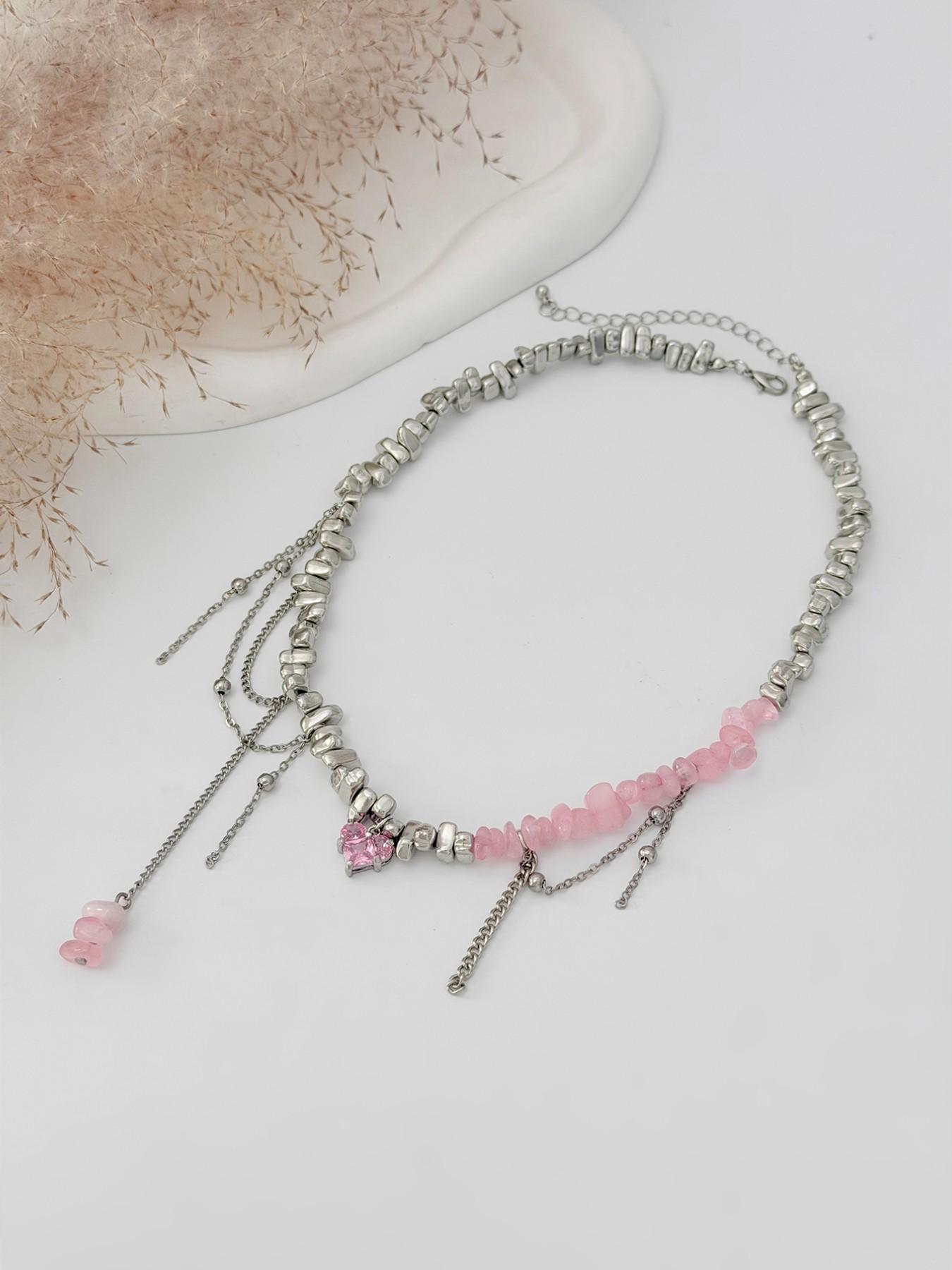 Vintage Acrylic Beaded Necklace, Gemstone Heart Pendant, Bohemian Fringe Necklace, Casual Style, Perfect for Daily Wear and Gifts