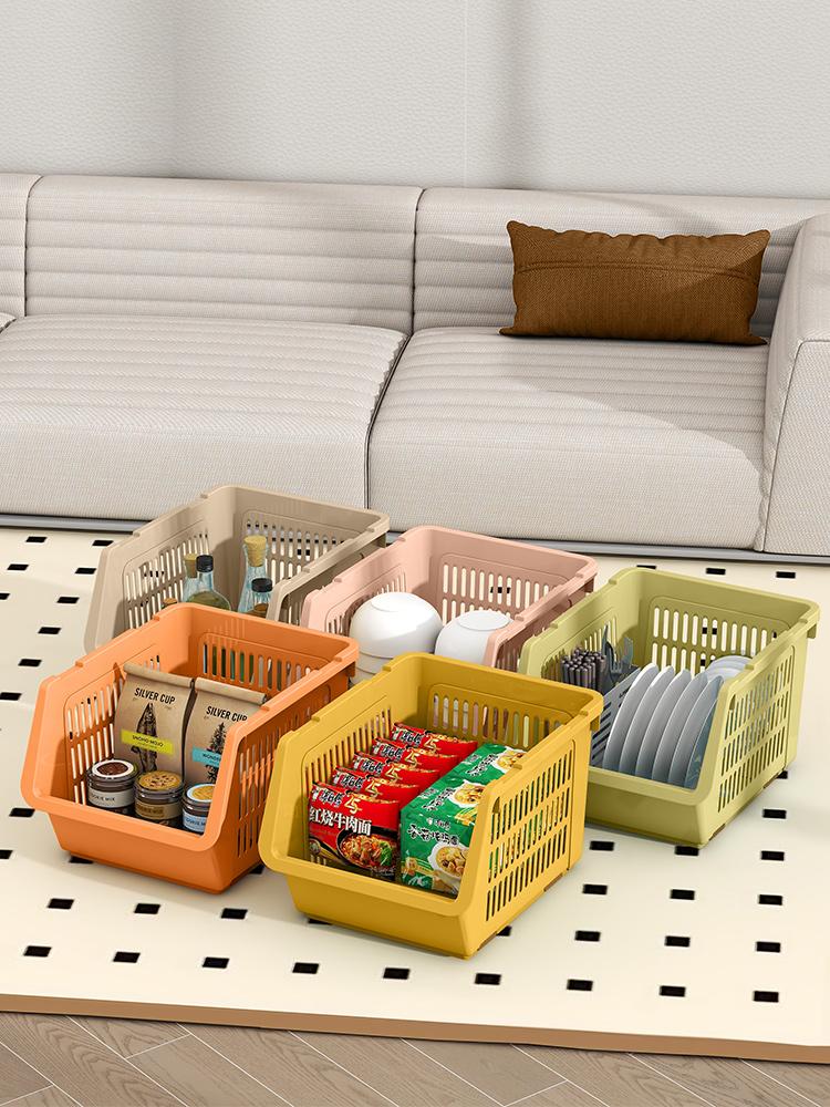 Thick Plastic Kitchen Floor Basket with Wheels, Multi-Layer Dustproof Stackable Vegetable Basket, Home Snacks Toys Storage Rack