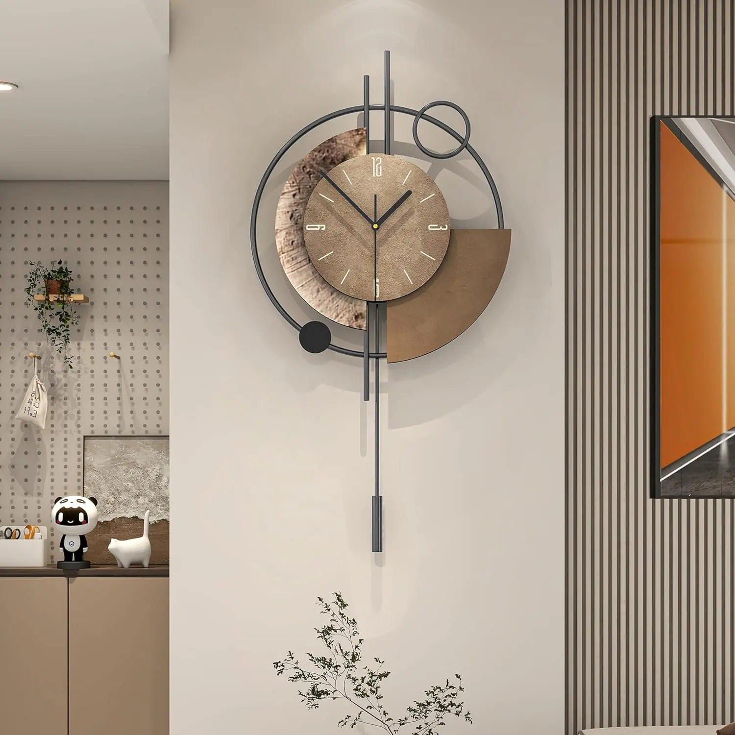 FLEBLE Large Wall Clock Decorative Modern Wall Clocks with Pendulum Silent| Analog Battery Operated Quality Quartz Clock for Living Room,Kitchen,Home,Farmhouse,Bedroom,Classroom Wall Decor,12.6*24inch