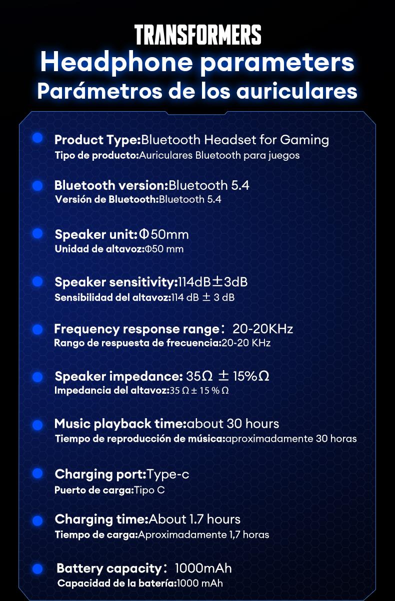 Transformers TF-G10 Wireless Gaming Headsets 2.4G+Bluetooth Compatible Headphones, High-Fidelity Surround 7.1 Audio Earphones with Noise Canceling Mic, Low Latency Gaming & Music Dual Mode