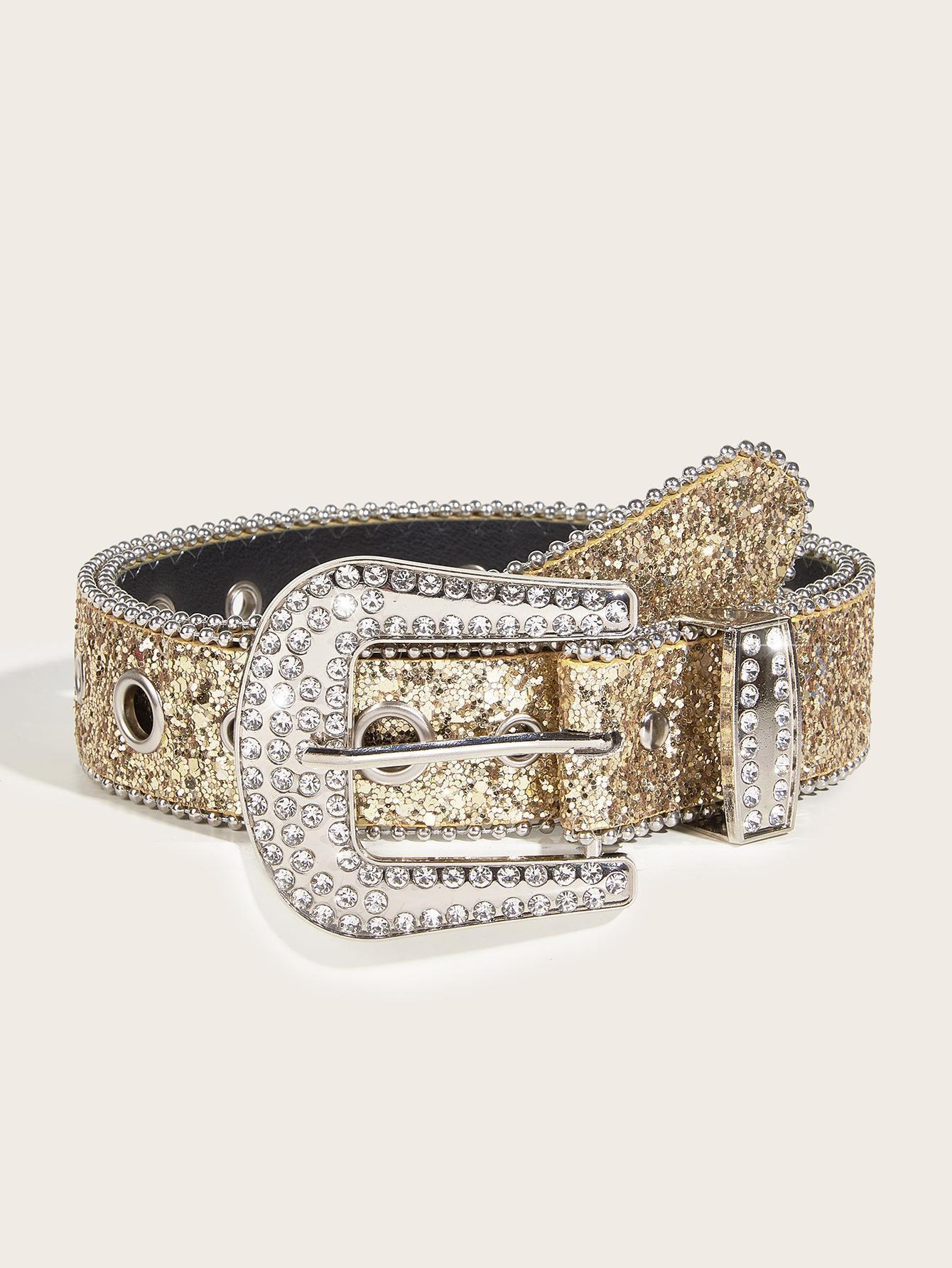 Glam Punk Western Wide Belt for Women Sparkling Rhinestone Buckle Y2K Cowgirl Rock Chic Waist Chain Belt Fashion Accessories