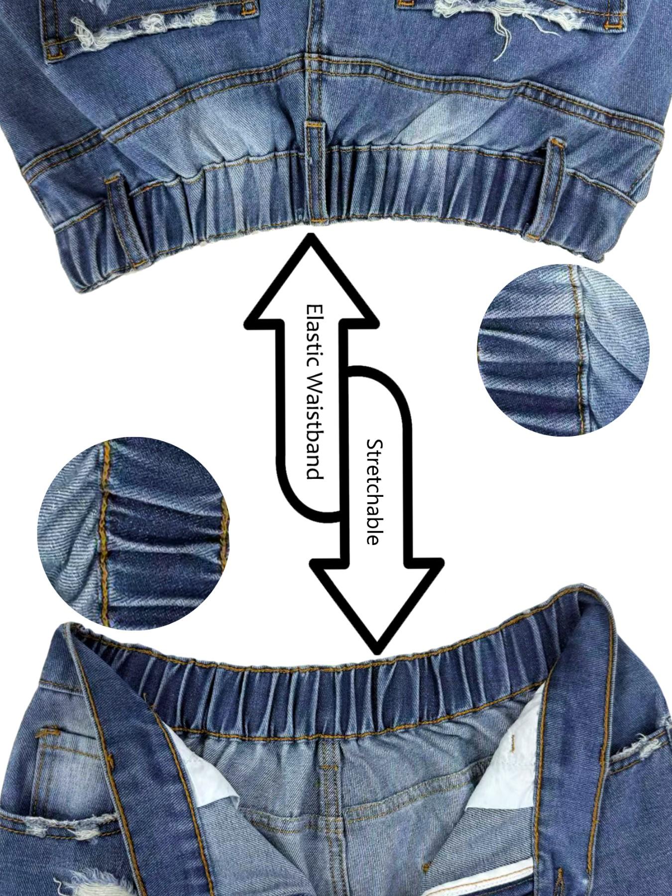 Women's Patch Ripped Distressed Mid-Waist Boyfriend Fit Washed Cute Floral Print Loose Denim Jeans Elastic Waistband Breathable Comfy for All Seasons