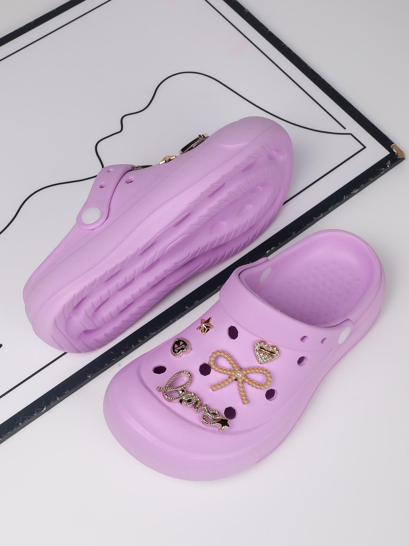 Women's Thick Sole Hole Shoes with Rhinestones and Bow, Unique Design Versatile Outdoor Sandals, Comfortable Eva Material for All Seasons