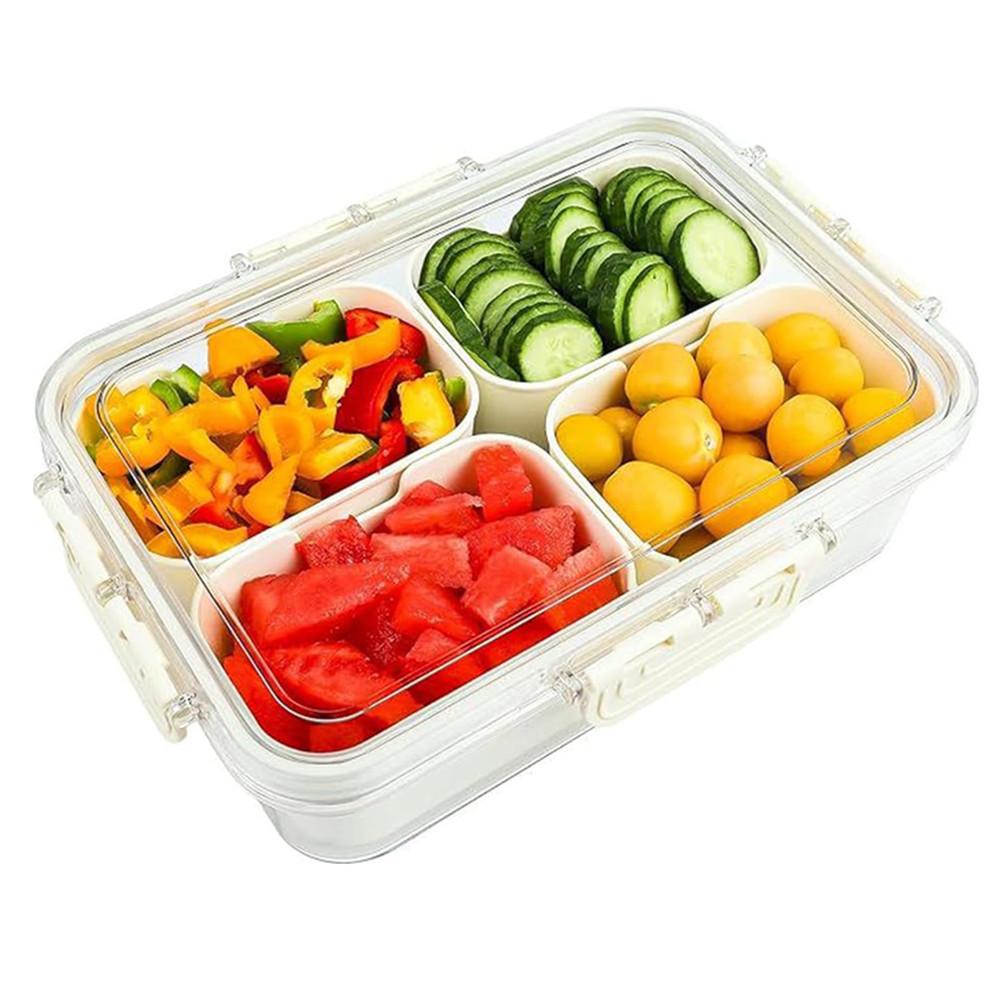 Four-Compartment Covered Snack Box, Food Storage Container, Ideal for Parties, Guests, Kitchen Use, Fruit Vegetable Snack Organizer