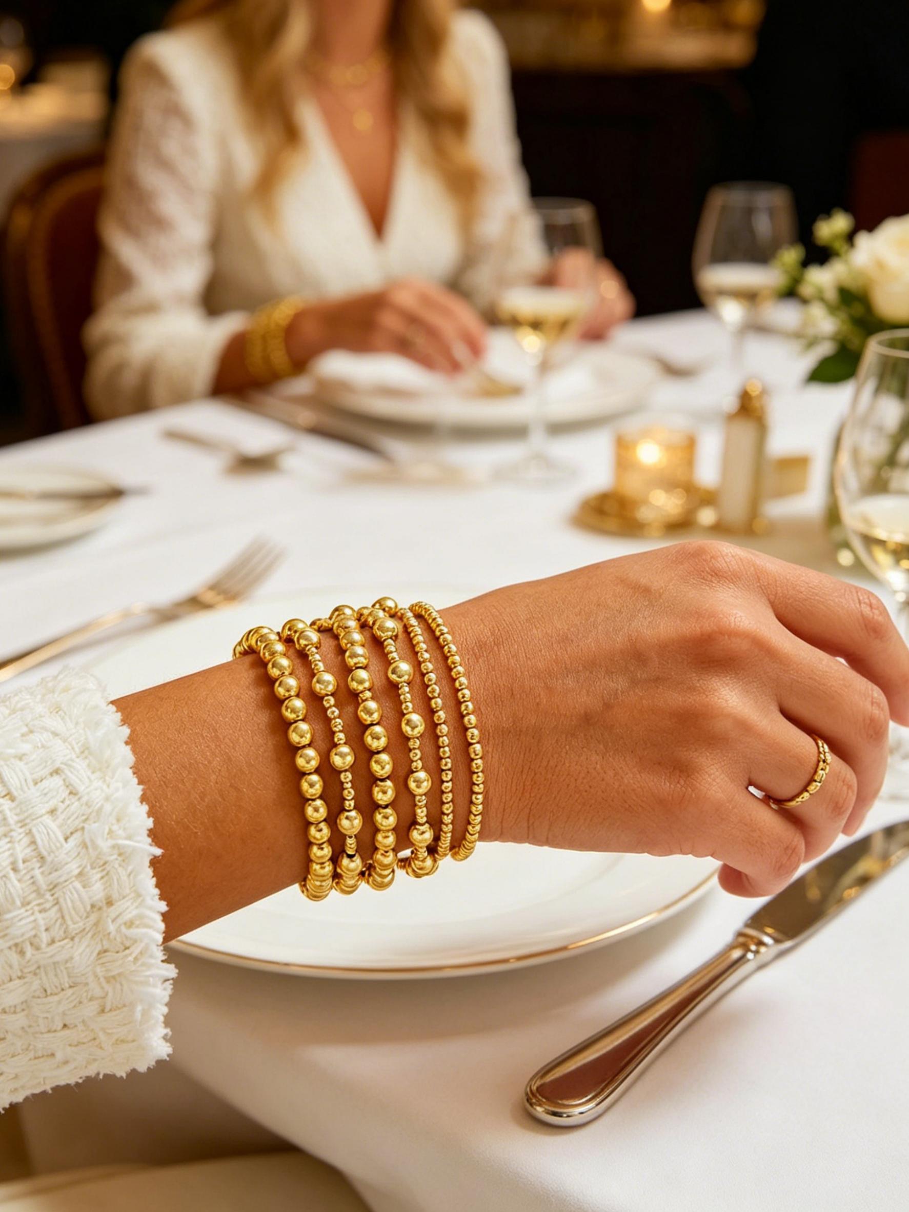 Women's Waterproof Bracelet Set, Adjustable Stackable Beaded Ball Chain Jewelry Gift, Elegant Ladies Accessory