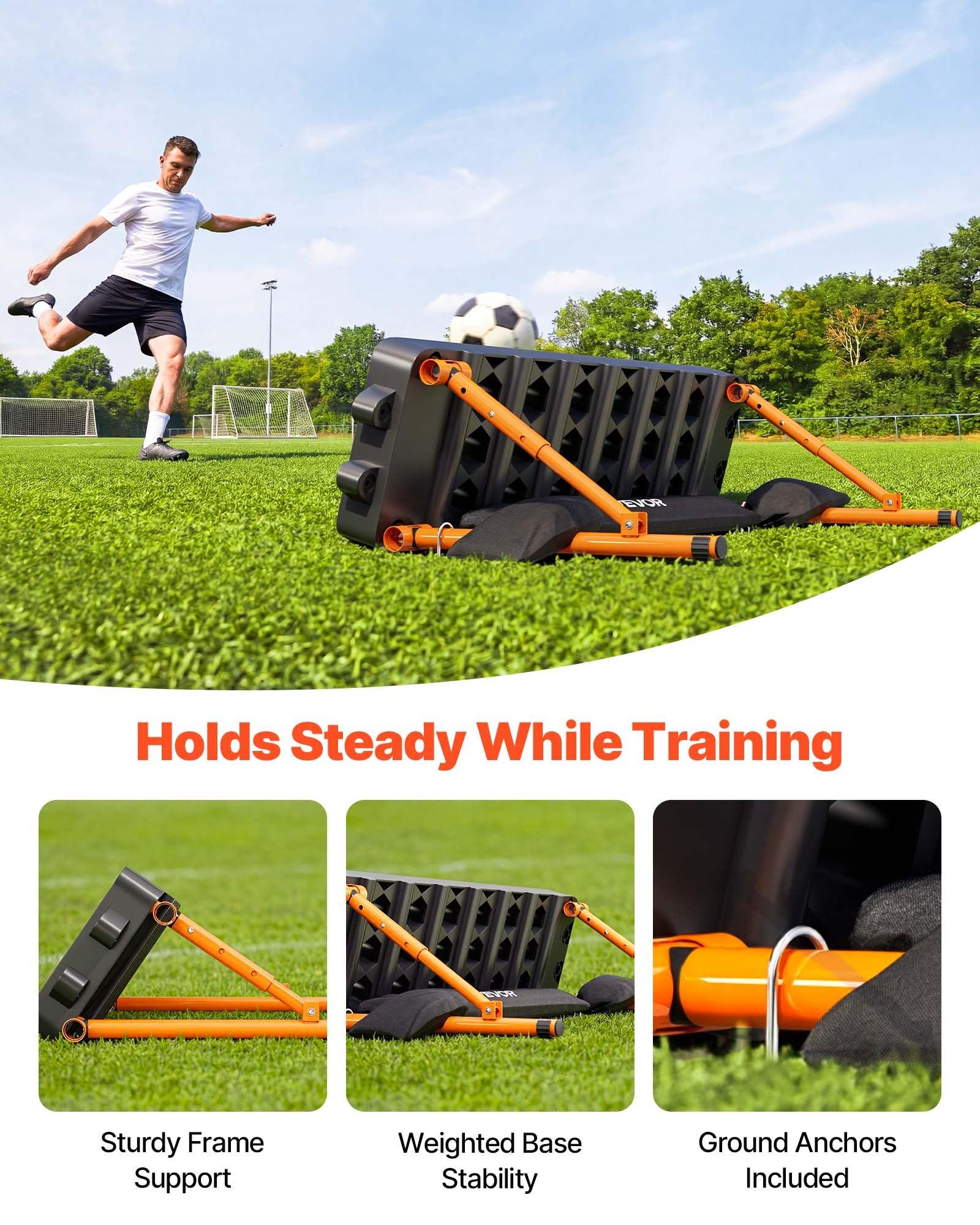 VEVOR Soccer Rebounder Board, 37.4 x 9.8 in Portable Soccer Rebound Wall, Dual Surface Sports Kick Back Trainer, 3 Adjustable Angles, Easy Setup Ball Practice Equipment for Passing & Reaction Skills