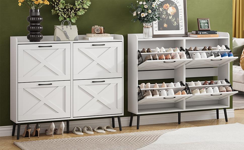 Vabches Entryway Shoe Storage Cabinet with Flip Drawers, Freestanding Shoe Organizer with Metal Legs, Slim Shoe Rack Cabinet