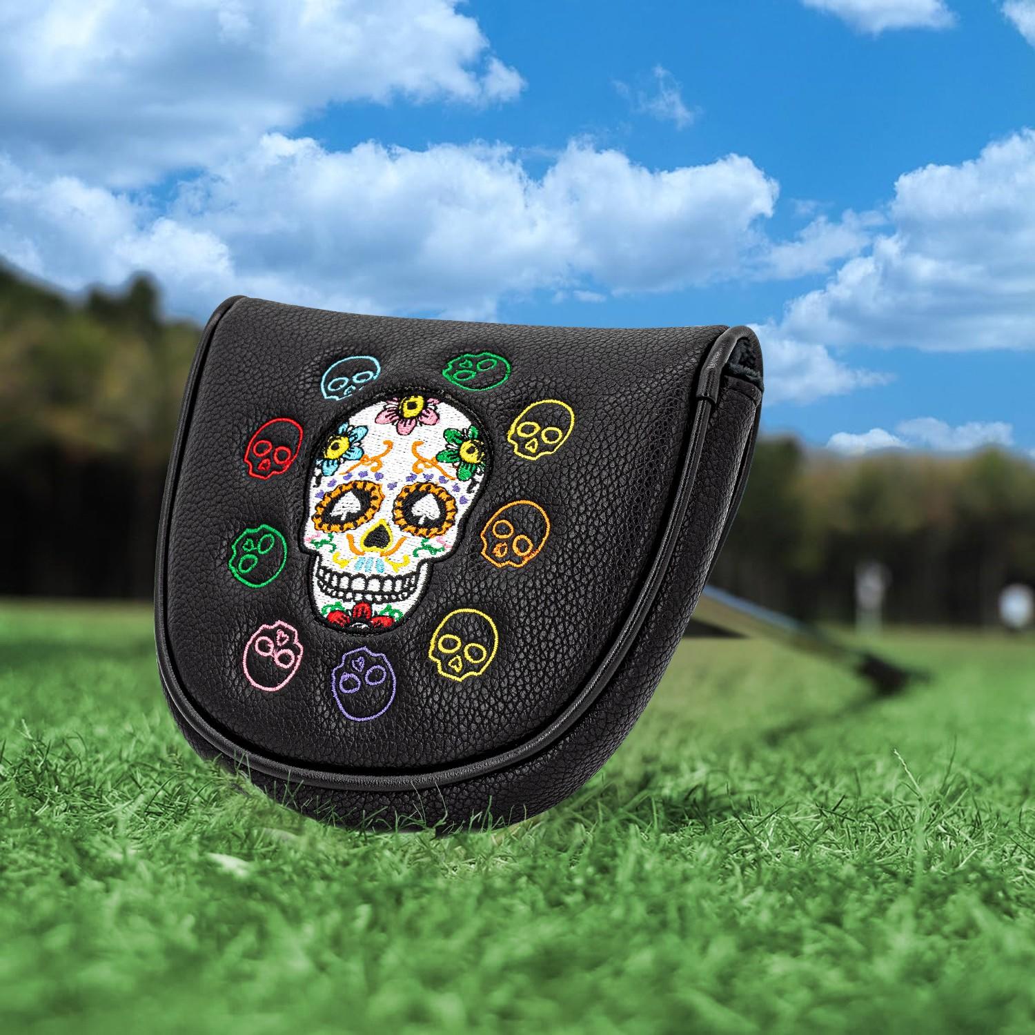Comedy Skull Golf Putter Head Cover, Half-Moon Mallet Protector, Durable Soft Lining, Unique Spade Eye Design, Ideal Gift for Golf Fans