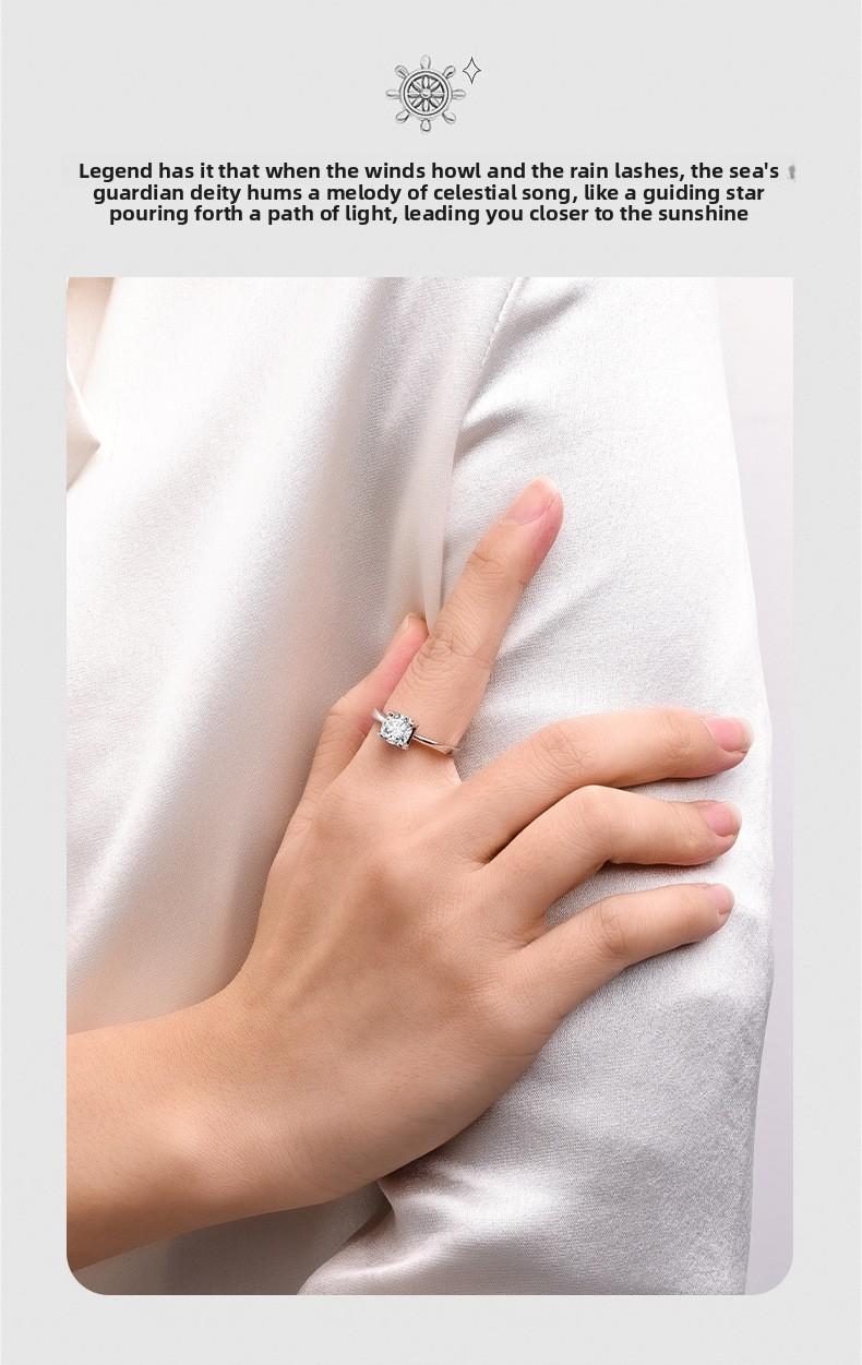 TikTok influencer cross-border Korean-style simple four-prong hollow zircon fashion imitation moissanite sparkling diamond open ring for women