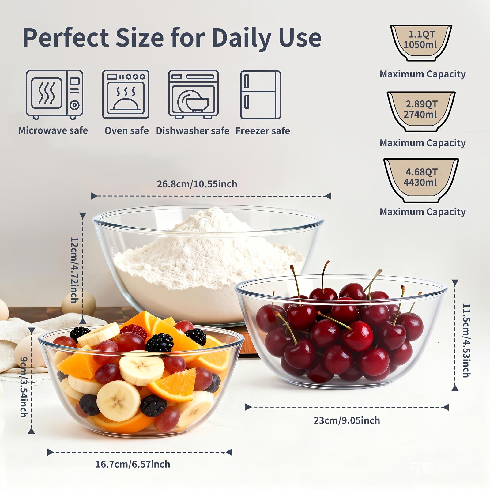 Glass covered mixing bowl set with large capacity salad bowl, suitable for baking and cooking, can enter preheated oven, dishwasher, freezer and microwave oven, Salad Serving Bowls