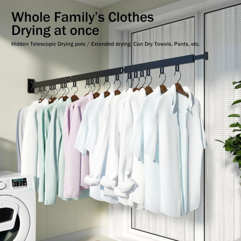 Foldable Clothes Drying Rack for Laundry Room, Wall-Mounted Space-Saving Design, Multi-Functional Durable Hanger, Efficient Use