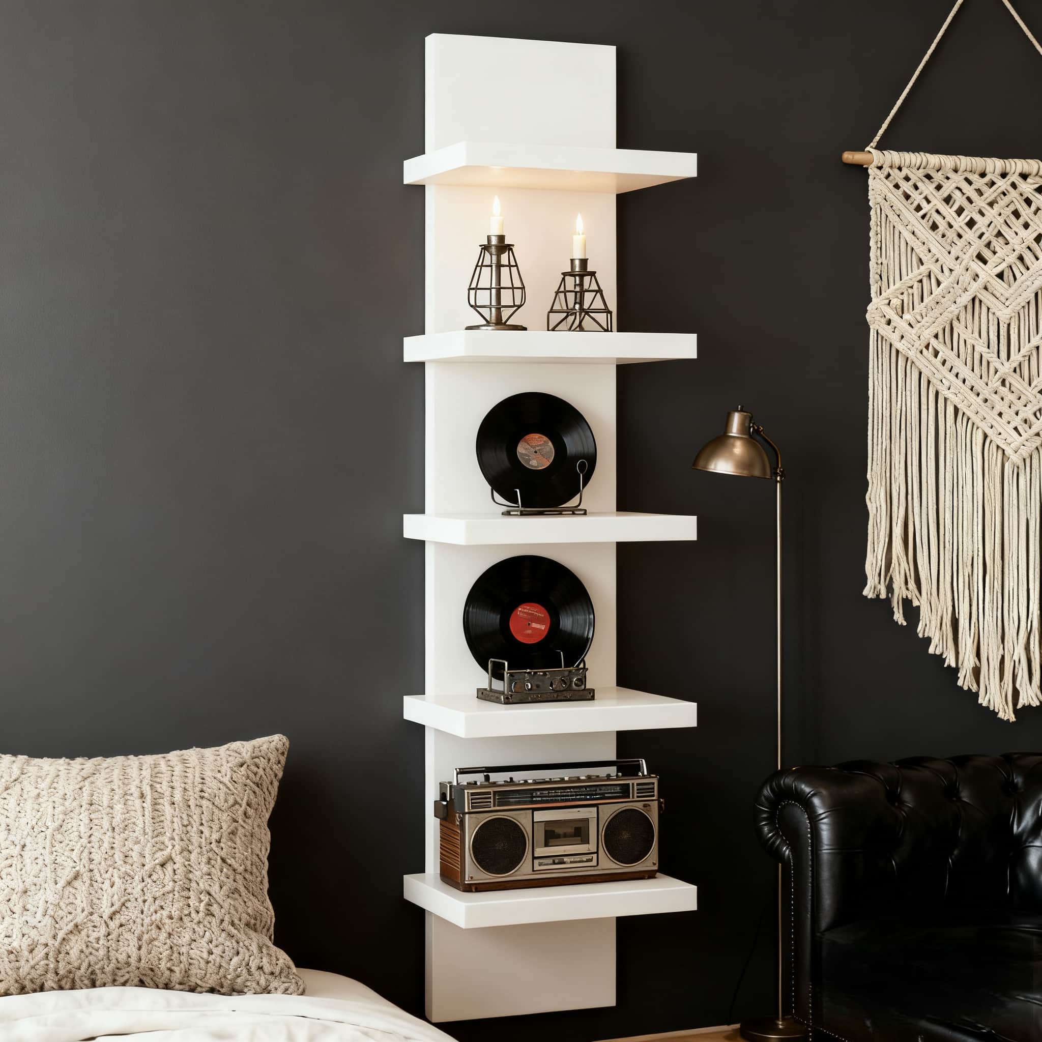 Pure Multi-Layer Wall-Mounted Storage Rack, Warm Light Compatible, Versatile Use, Clean Design, Practical and Reliable