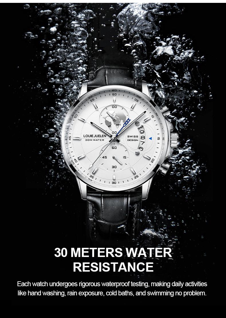 Elegant Men's Watch: Globe Design, 30m Water Resistance, Luminous Dial, Calendar & Chronograph | Stylish for Day & Business | Classic Timepiece Elegant Men's Watch: Globe Design, 30m Water Resistance, Luminous Dial, Calendar & Chronograph | Stylish for Day & Business | Classic Timepiece