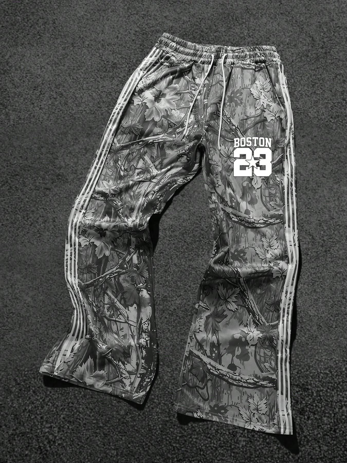 🔥 Virus Boston 23 Camouflage Tracking Pants 🔥|  Essential Y2K streetwear! Unique forest camouflage print with 3 stripe details and "BOSTON 23" logo | Comfortable wide leg fit, perfect for street style and daily styling 🔥