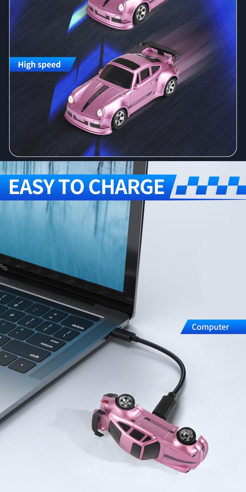 Hotfree 1/64 Mini RC Drift Car, 4WD High-Speed Full-Proportional Remote Control Sports Car with Steering Servo, LED Lights, USB Rechargeable, Desktop Entertainment Toy, Fun Birthday Christmas Gift for Kids Boys Portable Exquisite Details