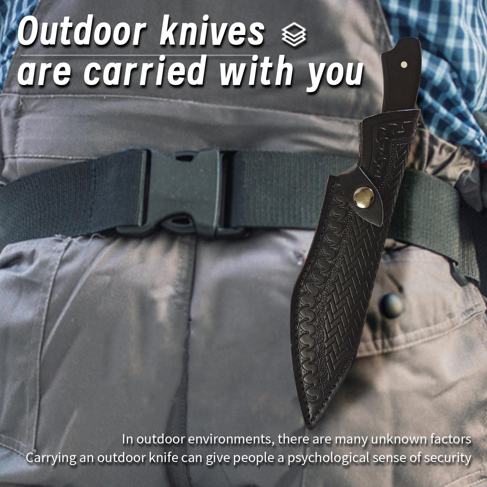 High-carbon steel knife A meat cleaver for professional .fruit cutting， It has a fixed blade and comes with a  sheath. The blade surface is stone-washed, making it sturdy and durable. The handle is comfortable and ergonomically designed, fathersdaygifts