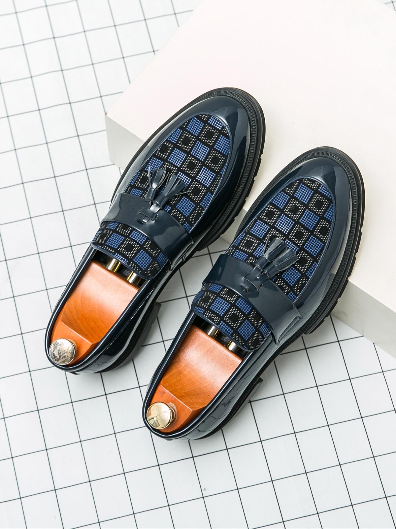 Men's Fashionable Geometric Pattern Tassel Design PU Leather Loafers, Casual Comfortable Loafers for Daily Wear, Business Formal Shoes for Men