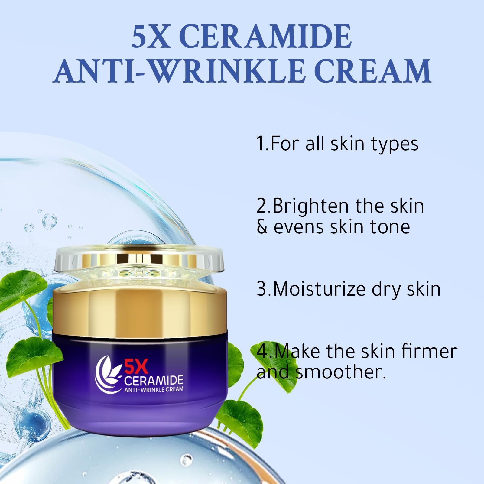 5x Ceramide Anti-Wrinkle Face Cream, Wrinkle Repair, Firming, Contains Centella, Hyaluronic Acid, Barrier Repair, Moisturizing, All Skin Types
