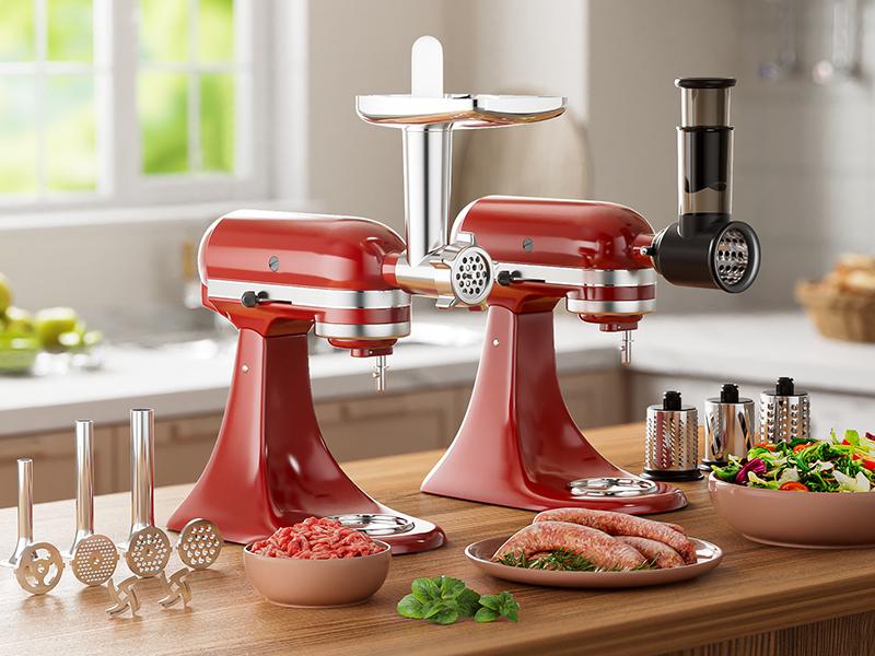 Metal Meat Grinder Attachment for KitchenAid Stand Mixers, Meat Grinder Attachment Includes 4 Grinding Plates, 3 Sausage Stuffer Tubes, 2 Grinding Blades, Meat Grinder and Sausage Stuffer by COFUN