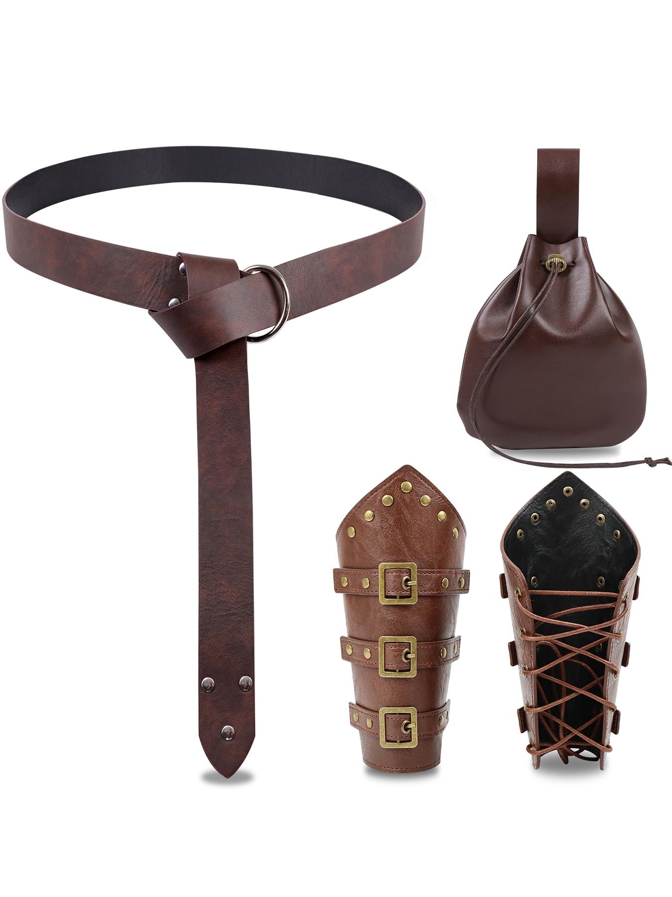 4PCS Medieval Belt Pouch Leather Arm Bracers for Renaissance 