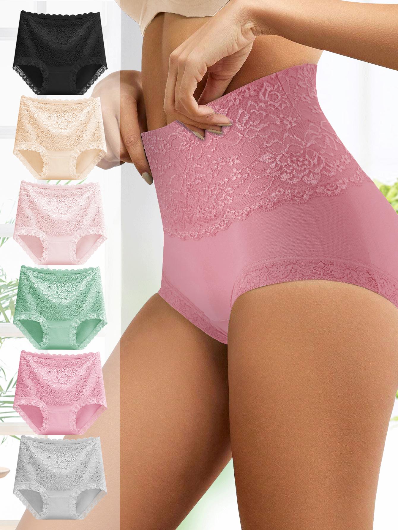 QUASTI 6 Piece Women's High waist Briefs, Lace Style Cotton Comfortable & Breathable Underwear, Hip Lifting  Fashionable Design, Suitable For Women's Daily Life