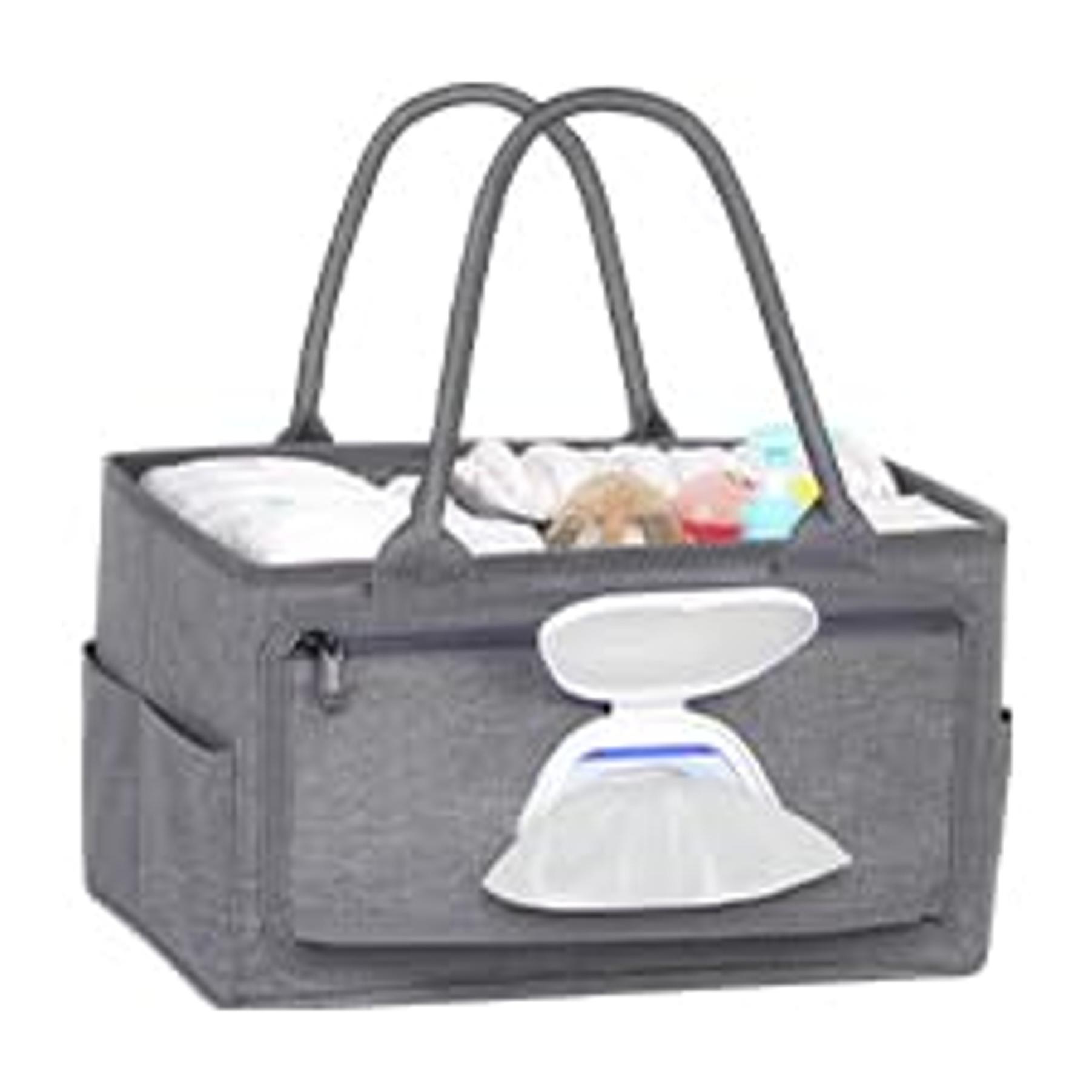 Baby Diaper Caddy, Plastic Movable Cart for Newborn Nursery Essentials Diaper Storage Organizer for Changing Table & Crib, Easy to Assemble, Baby Registry, Off-White